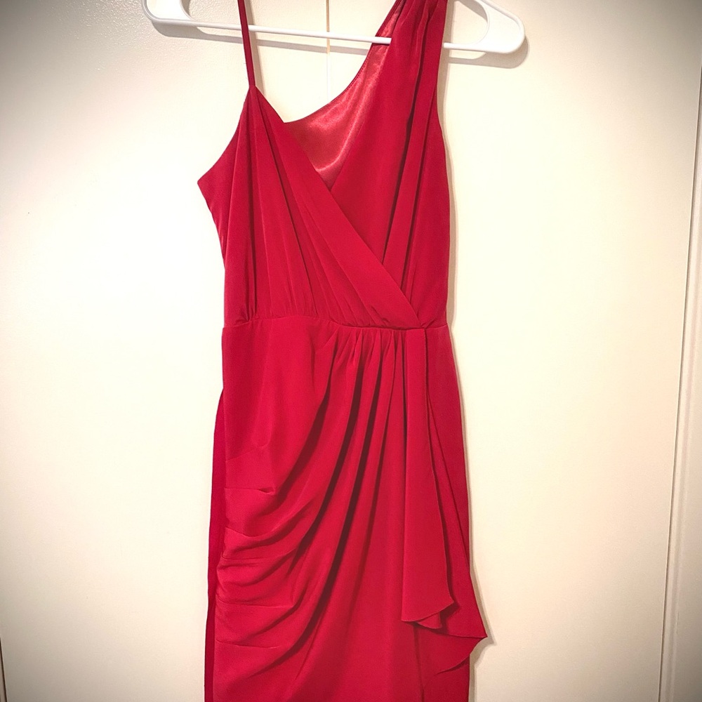Express Red Pink Cerise Asymmetrical Shoulder Cocktail Dress